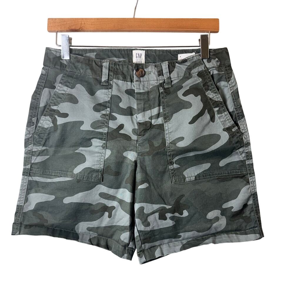Gap For Good Camo Cargo Camp Shorts Womens Size 4 Girlfriend Khaki Gray Bermuda